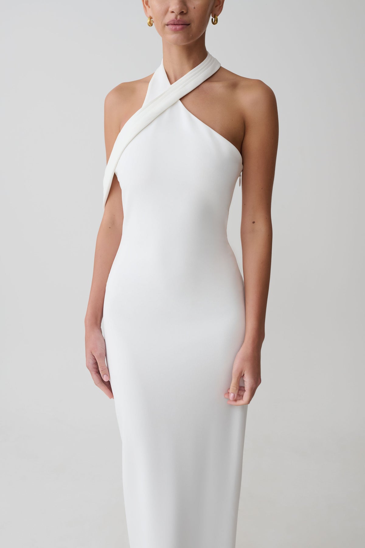 Sable Crossover Crepe Midi Dress - White