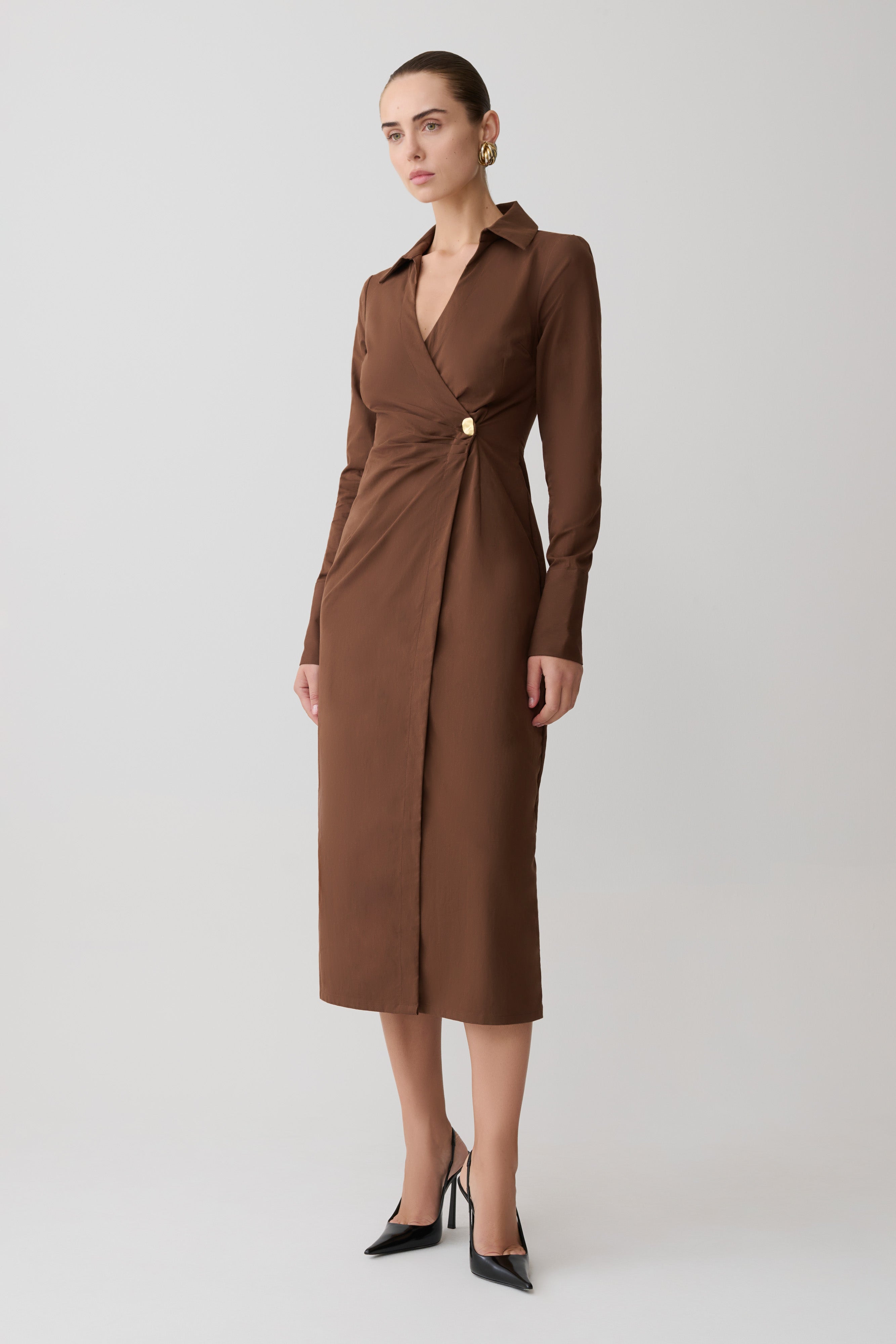 Mikaila Asymmetric Shirt Dress - Dark Chocolate