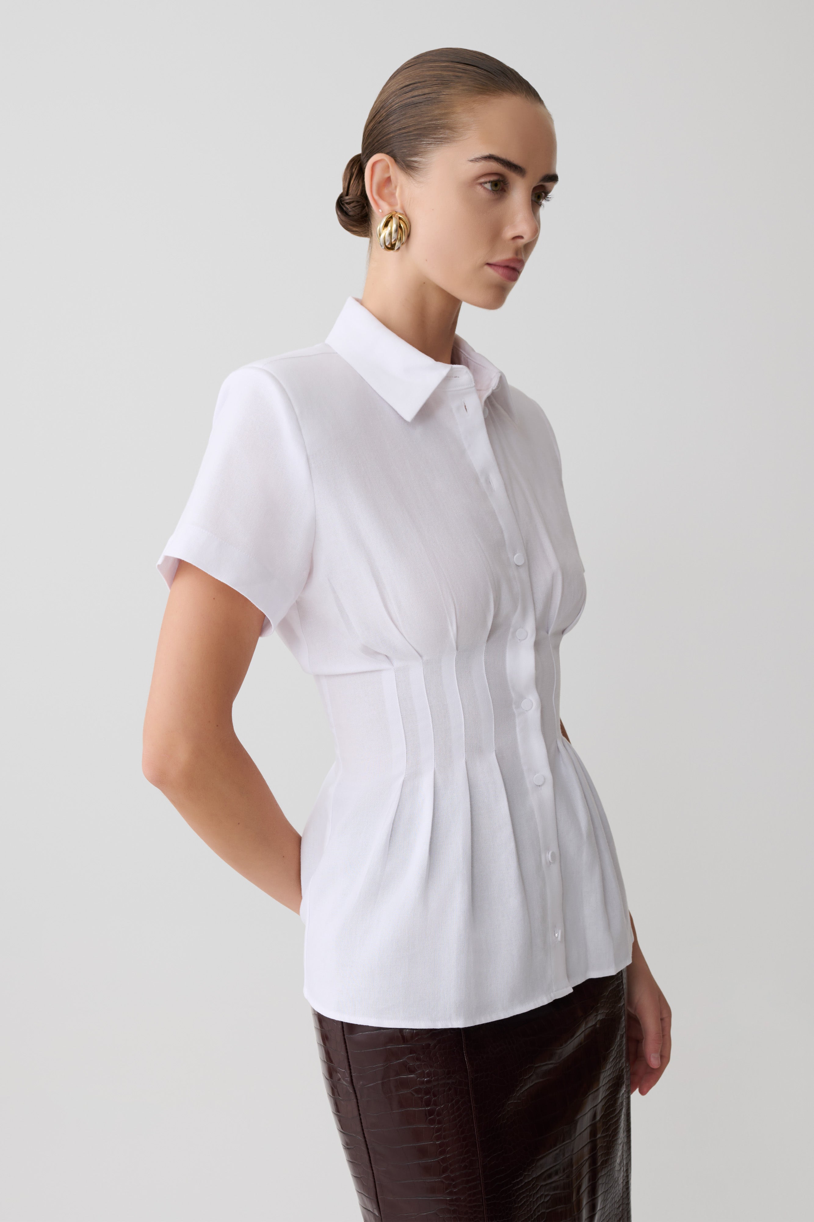 Selma Short Sleeve Linen Shirt - White
