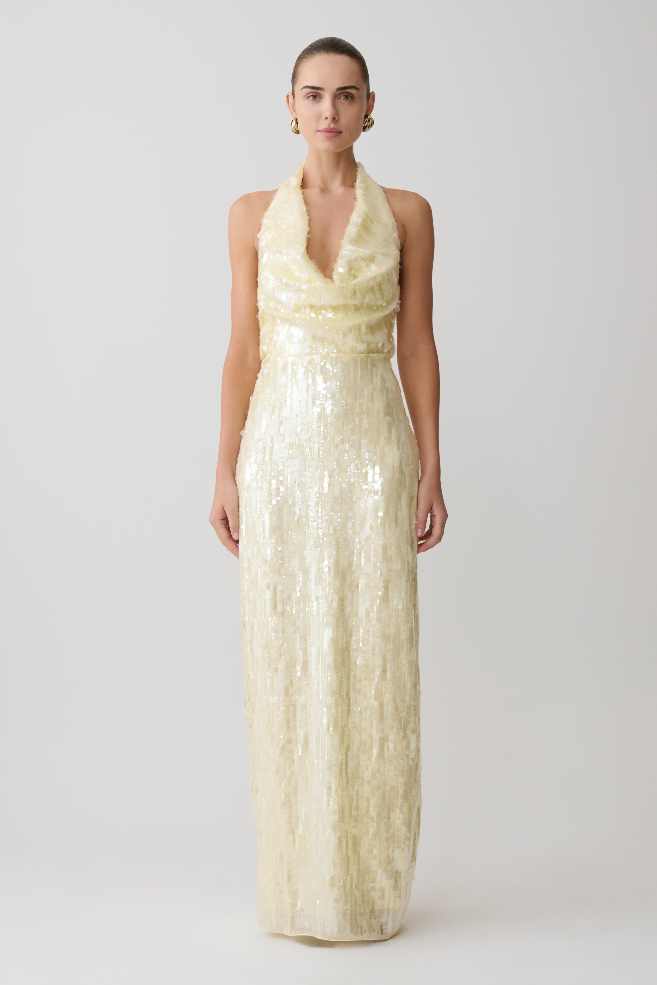 Gertrud Sequin Halter Maxi Dress - Lemon