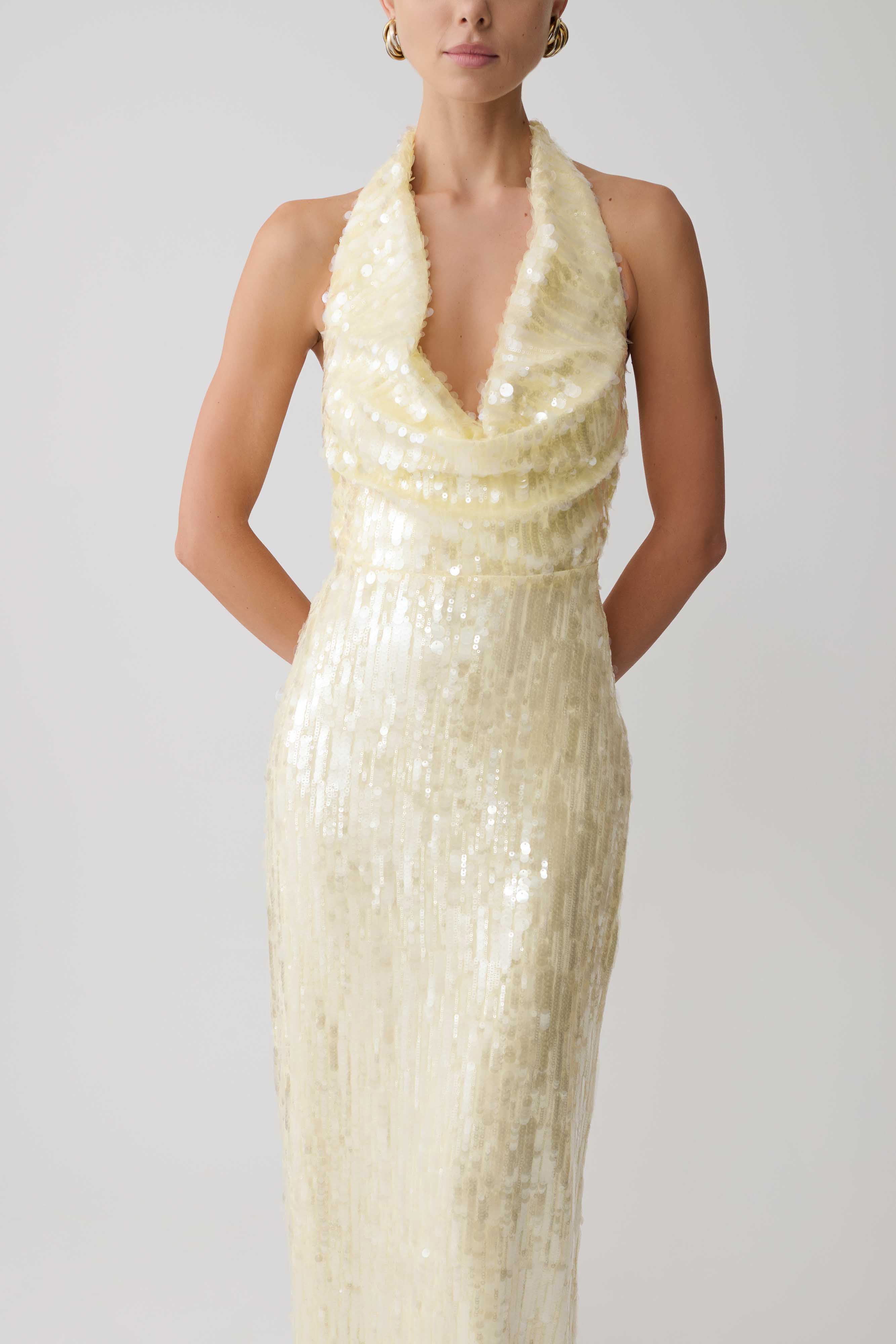 Gertrud Sequin Halter Maxi Dress - Lemon