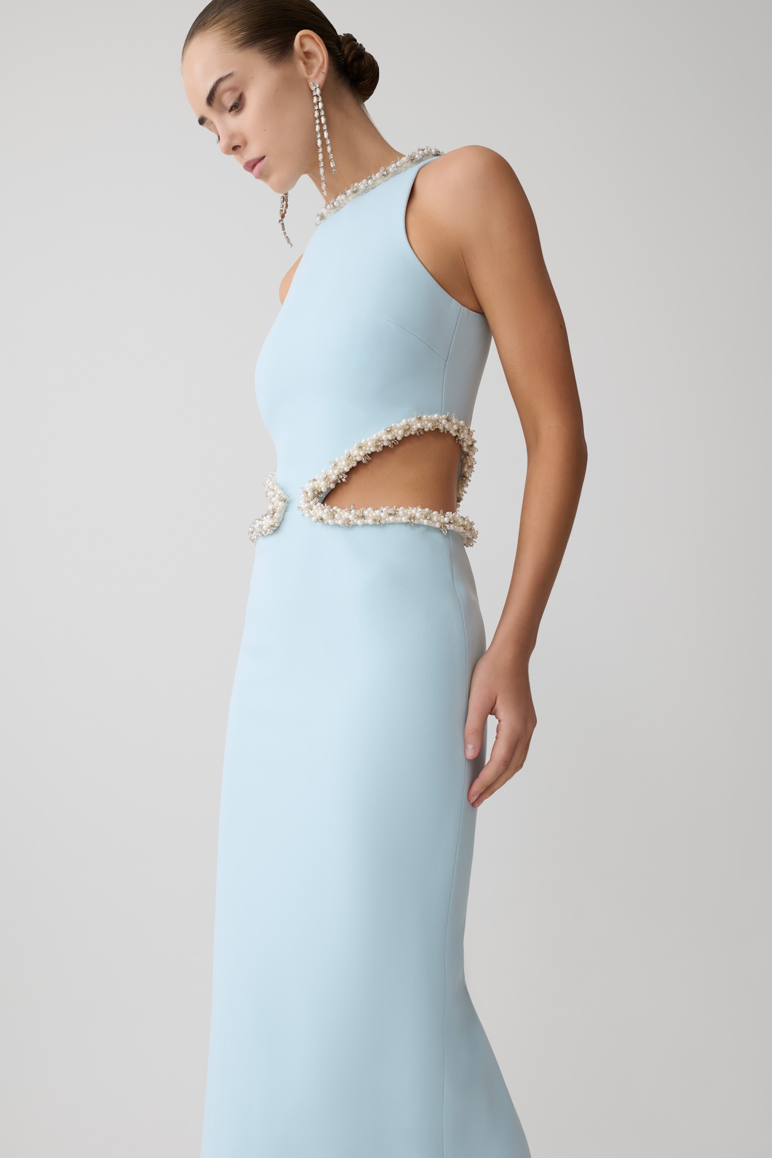 Nicole Embellished Cut Out Maxi Dress - Pale Blue