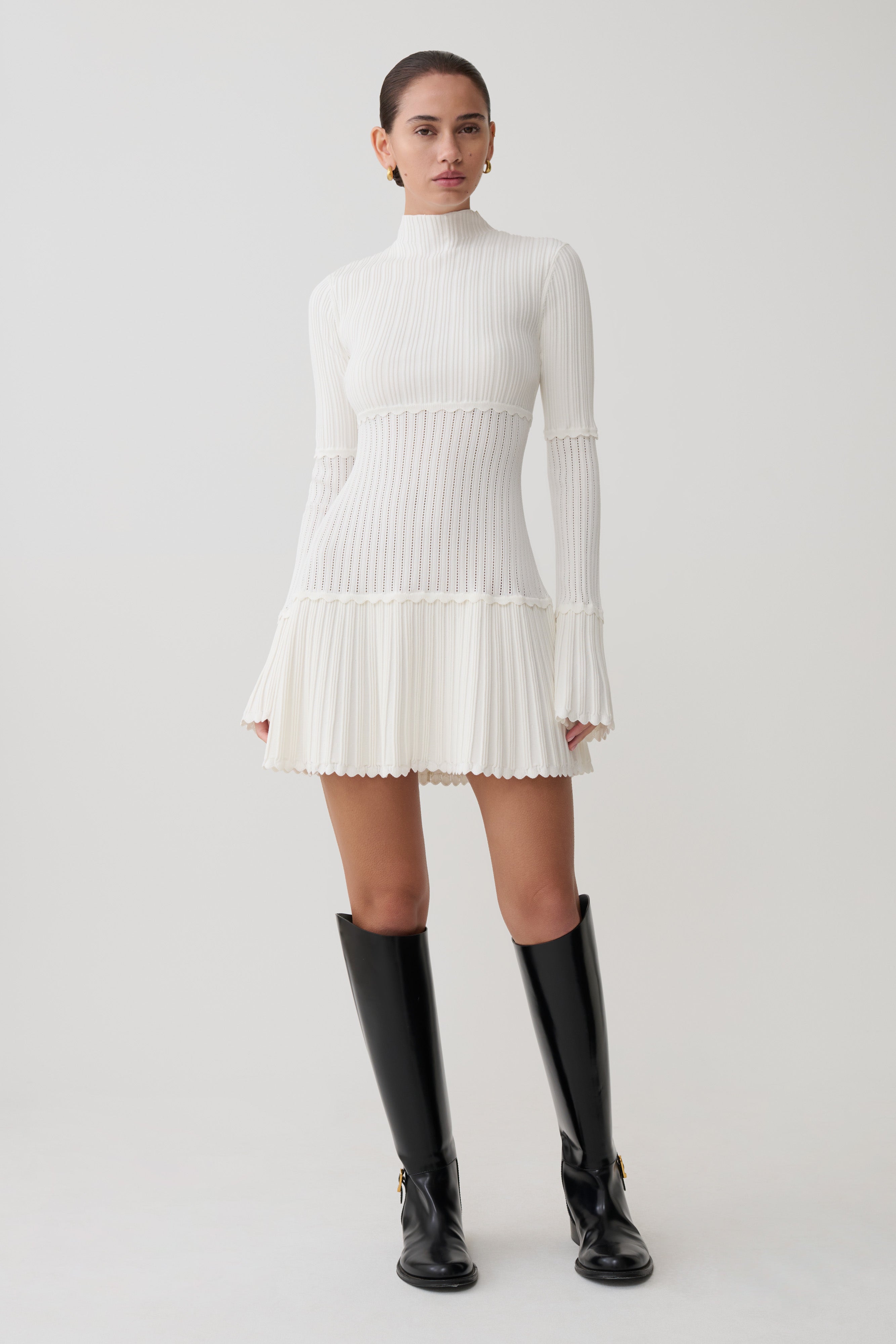 Adena Pointelle Knit Mini Dress - Ivory