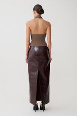 Marina Halter Top With Hardware - Cacao Brown