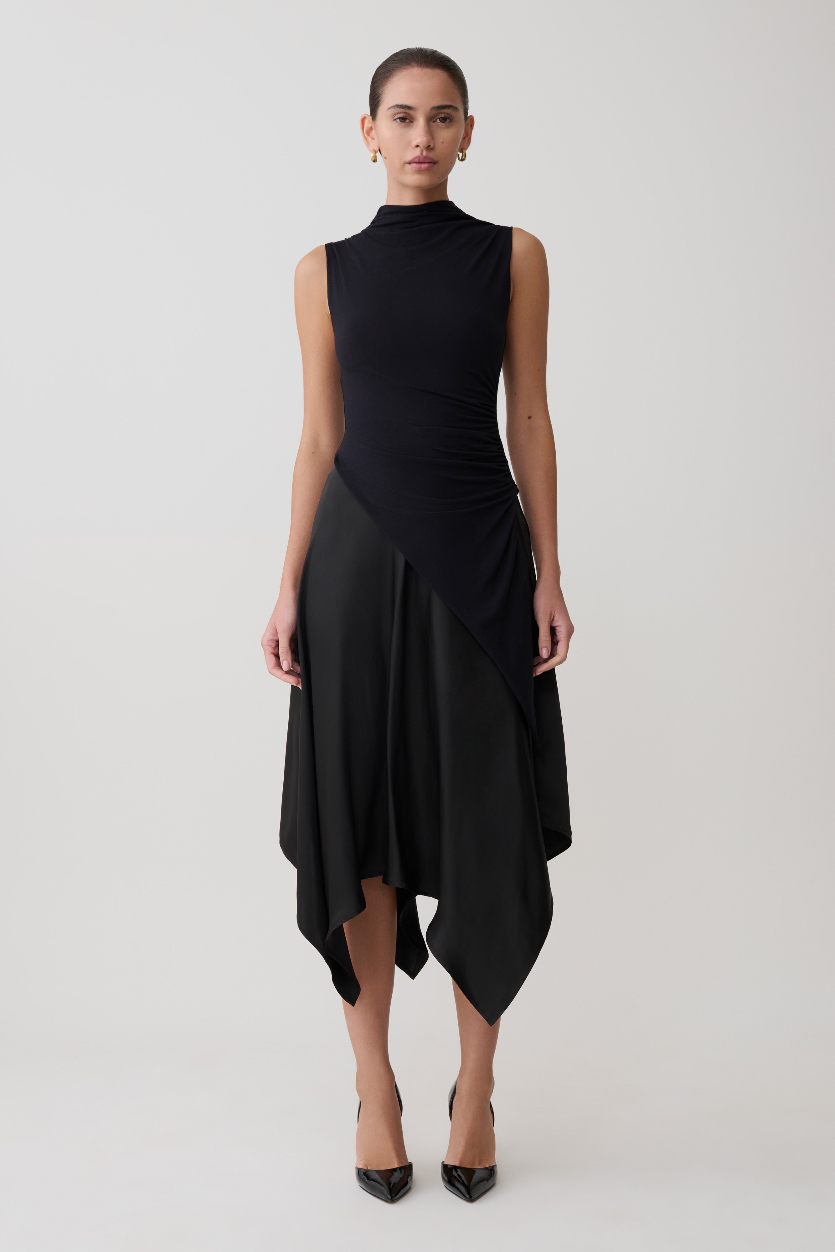 Suong High Neck Gathered Top - Black