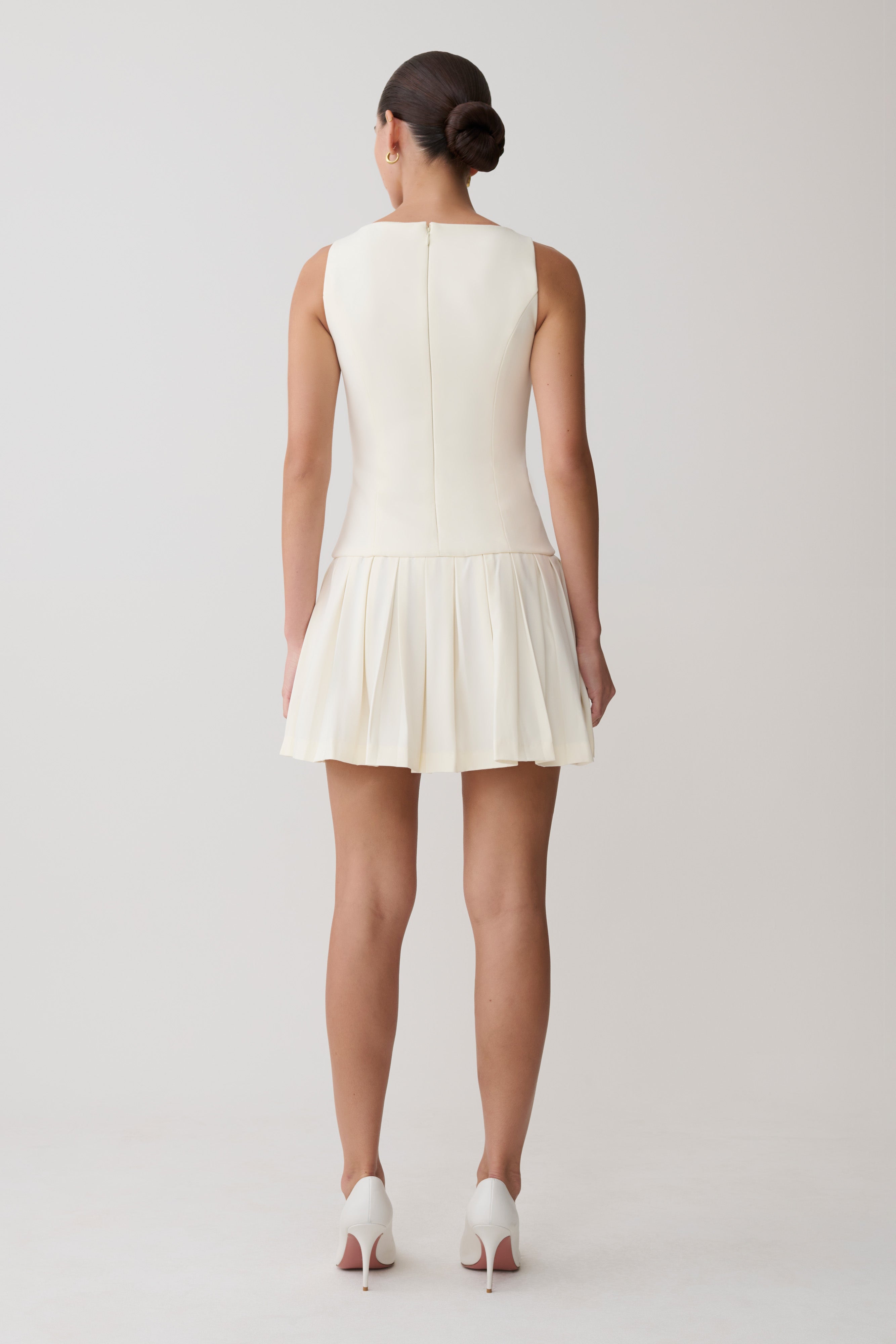 Mackenzie Sleeveless Pleated Mini Dress - Ivory