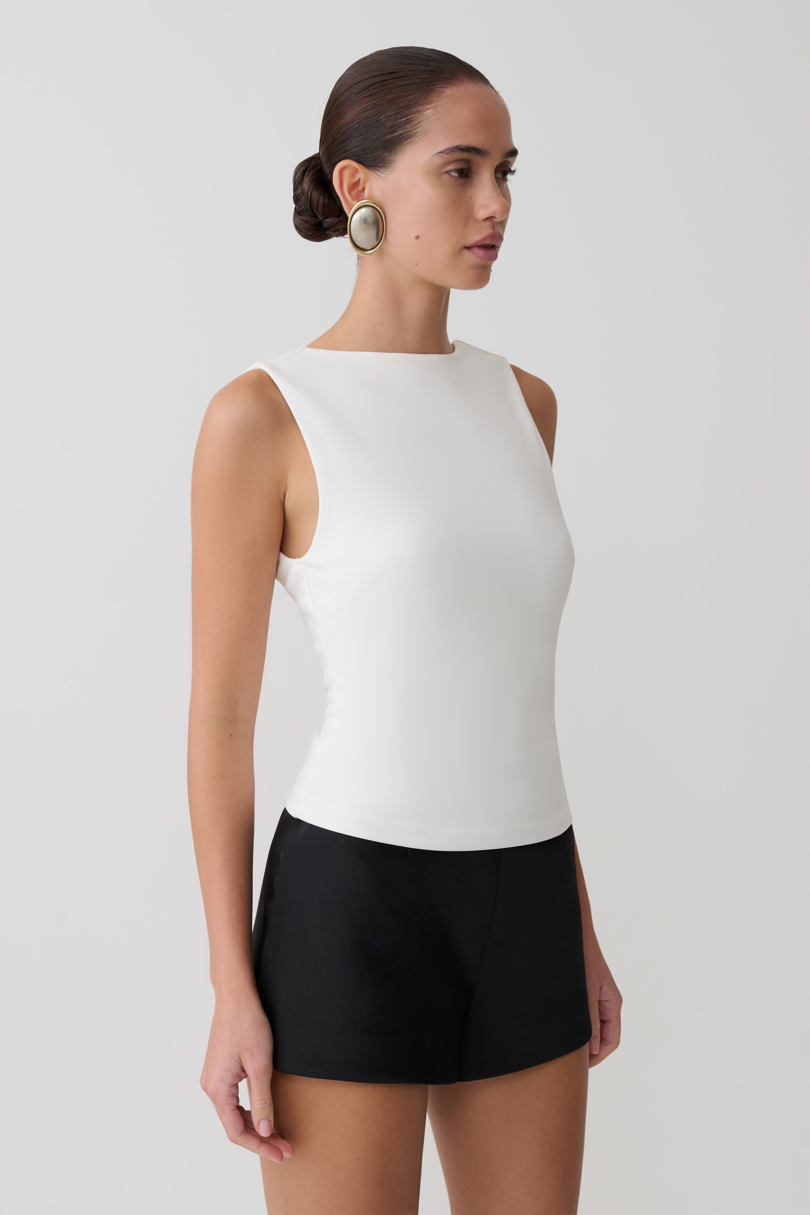 Kyra Open Back Scuba Crepe Top - White