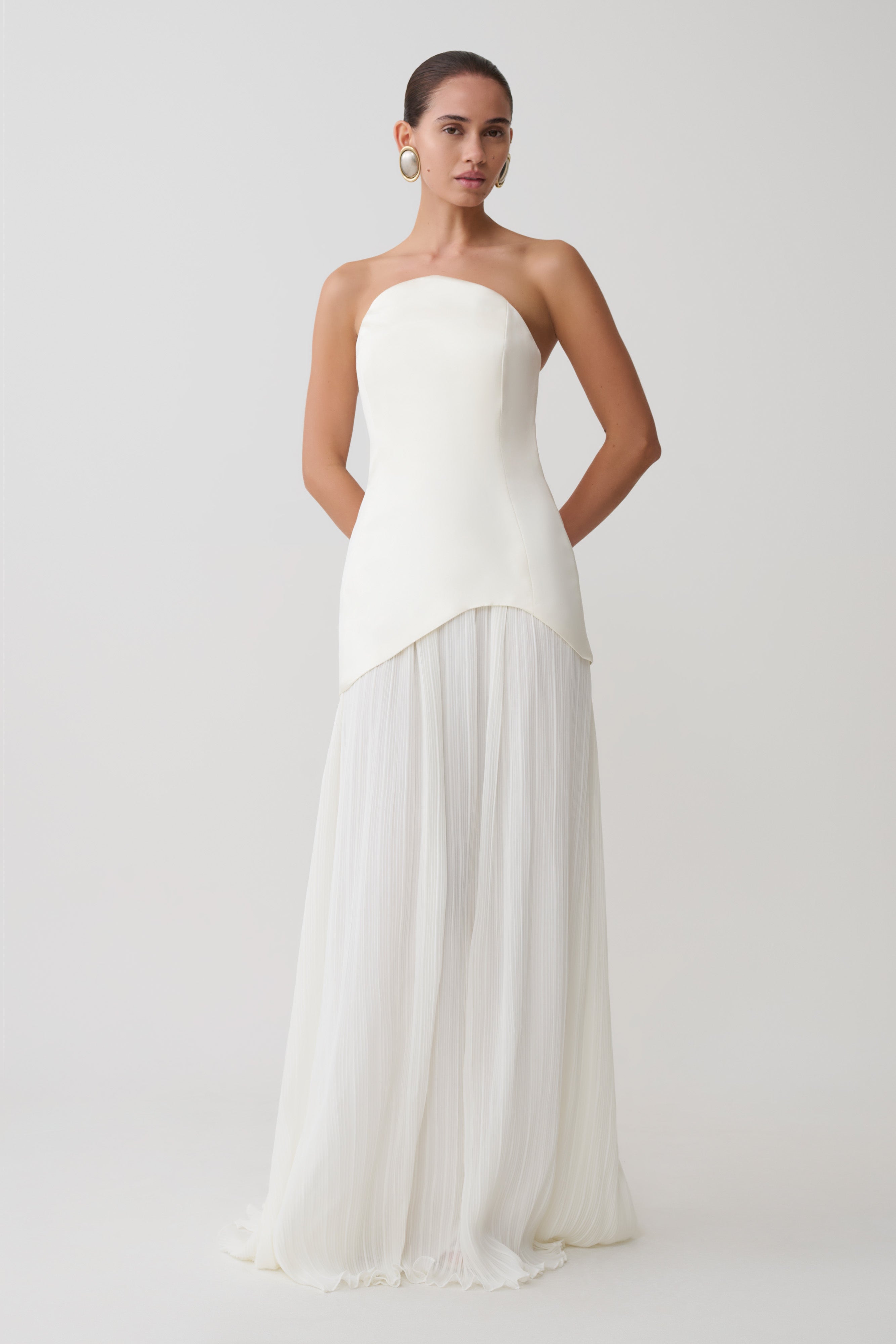Juno Strapless Pleated Maxi Gown - White