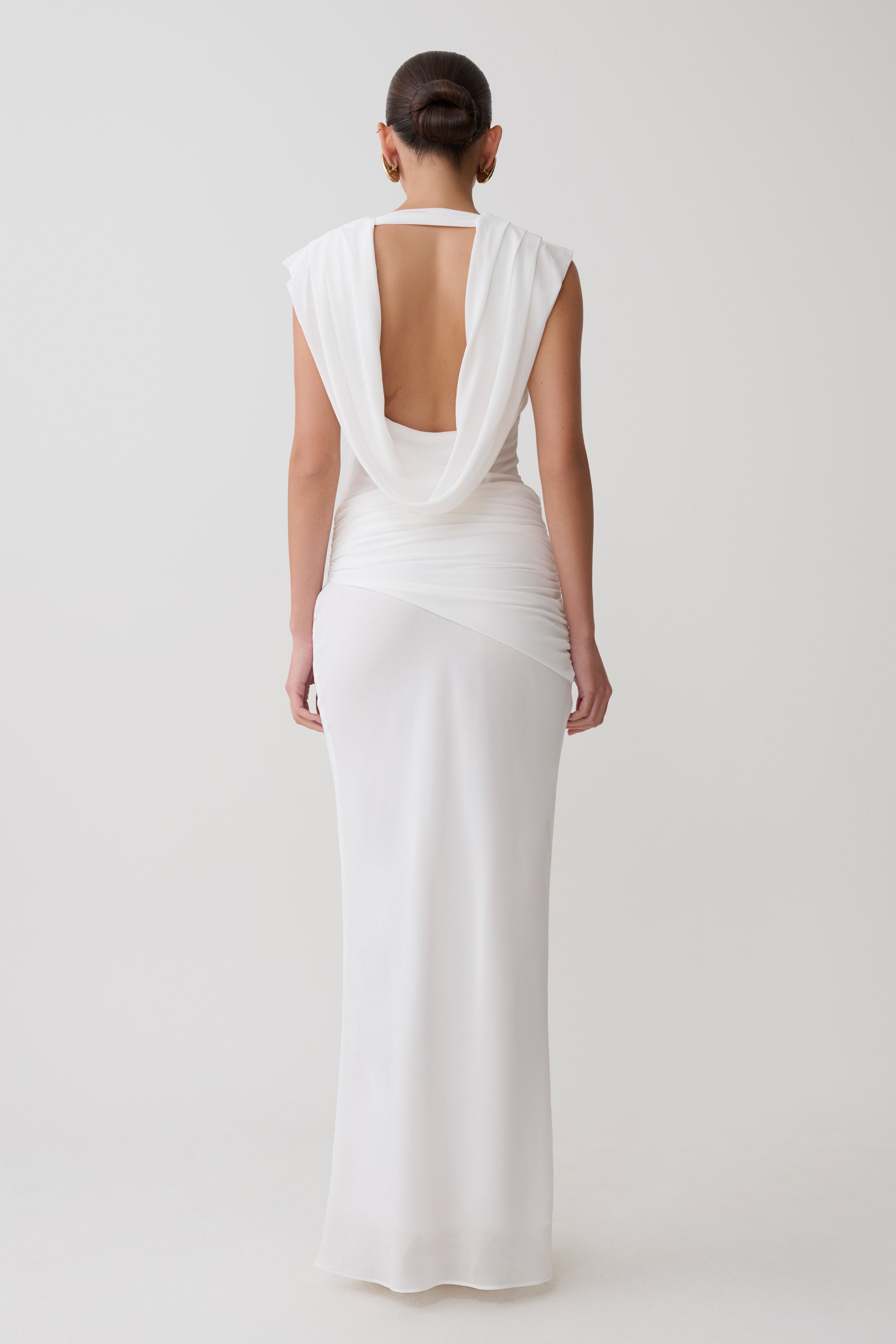 Giulia Chiffon Draped Maxi Dress - White