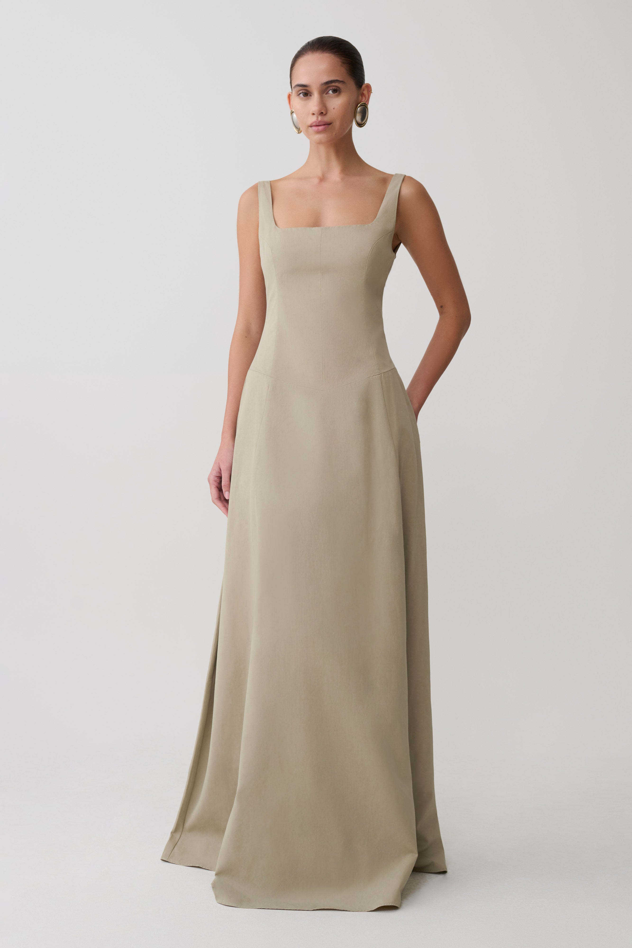 Salma Drop Waist Cotton Maxi Dress - Sage