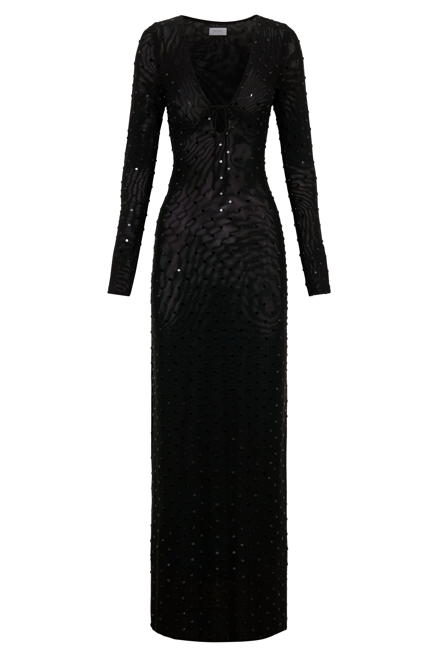 Acadia Diamante Long Sleeve Maxi Dress - Black