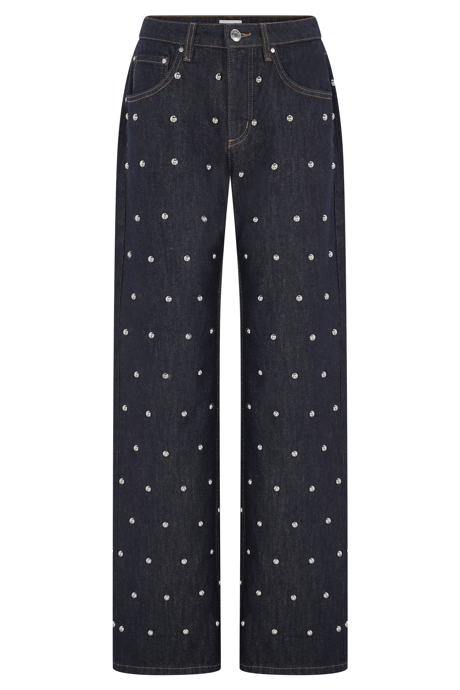 Alima Mid Rise Stud Denim Jeans - Washed Indigo Blue