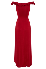 Allegra Off Shoulder Ruffle Midi Dress - Ruby
