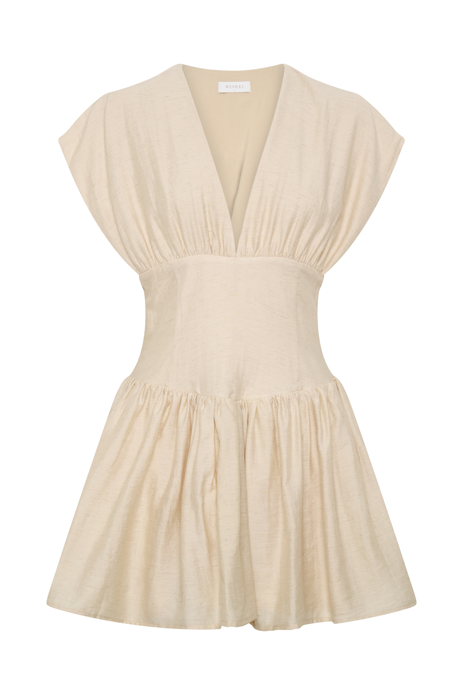 Arabella Cinched Waist Linen Mini Dress - Natural