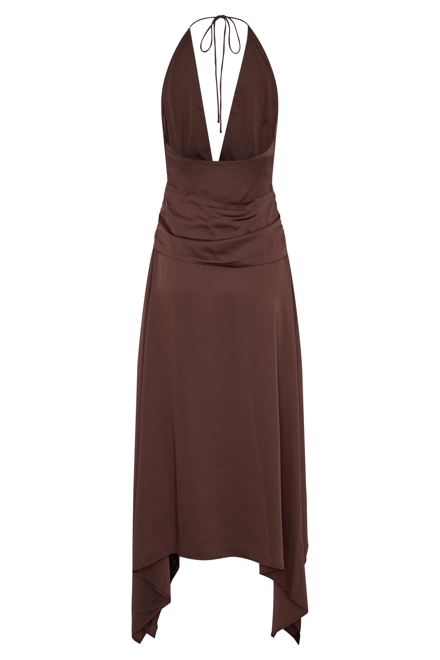 Cyra Plunge Satin Midi Dress - Dark Chocolate