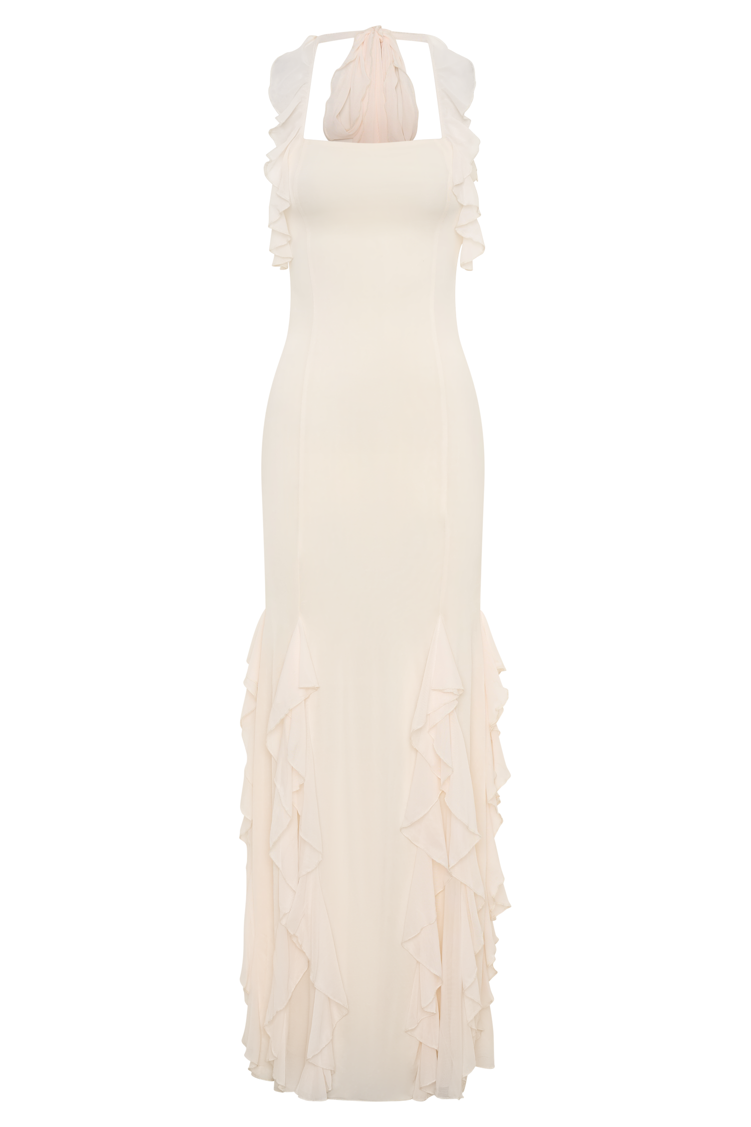 Etta Ruffle Slinky Maxi Dress - Ivory