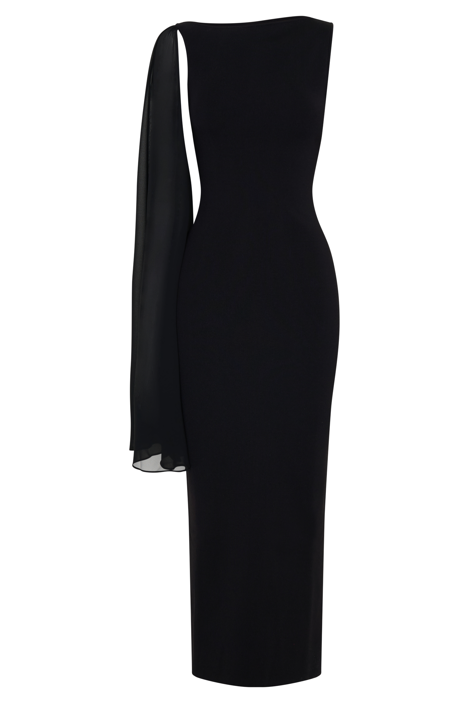 Farid Bandage Midi Dress With Chiffon - Black