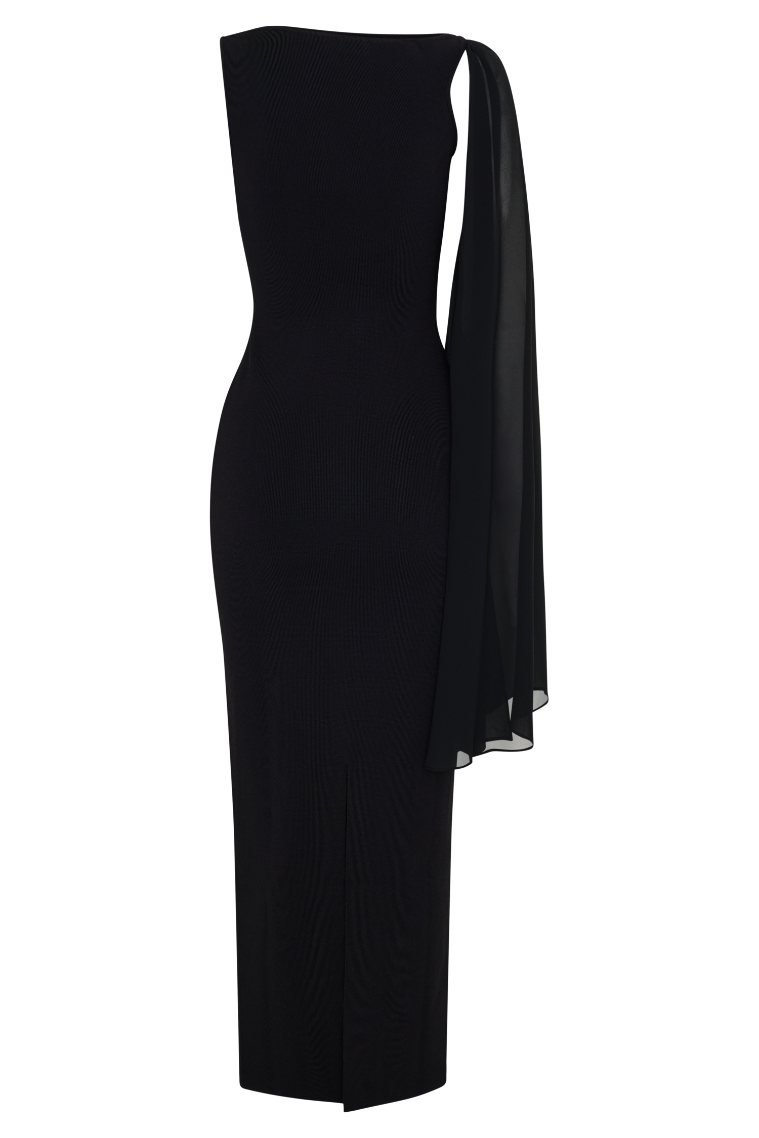 Farid Bandage Midi Dress With Chiffon - Black