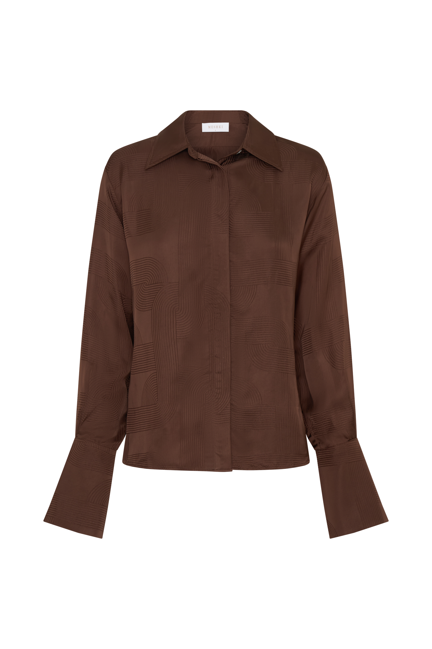 Gia Long Sleeve Satin Shirt - Chocolate