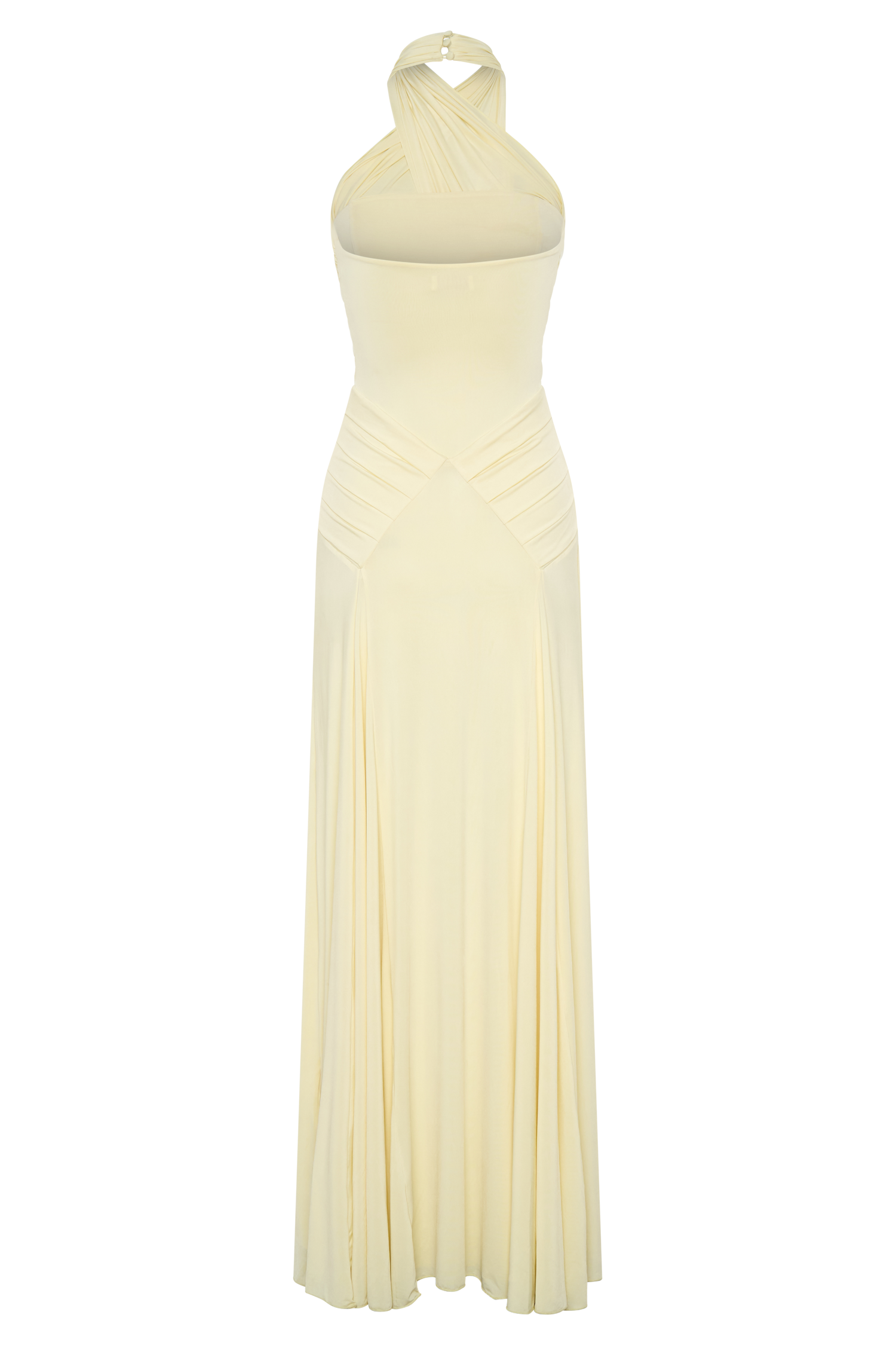 Indira Gathered Slinky Halter Maxi Dress - Lemon