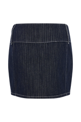 Loraine Mid Rise Denim Mini Skirt - Indigo Pinstripe