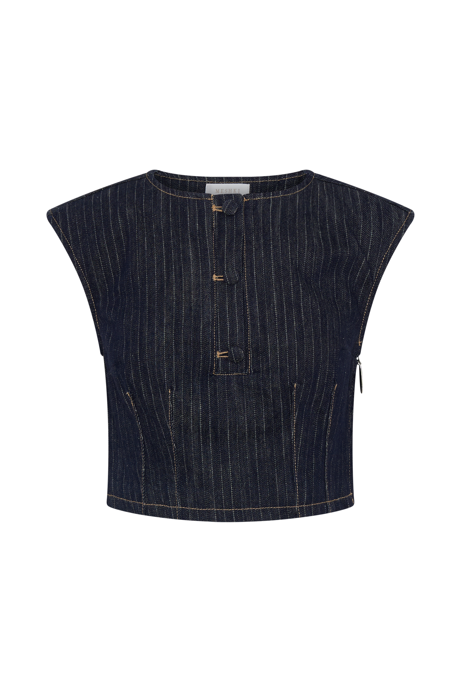 Loraine Sleeveless Denim Top - Indigo Pinstripe