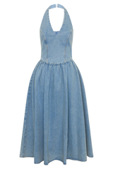 Miller Denim Halter Midi Dress - Classic Blue
