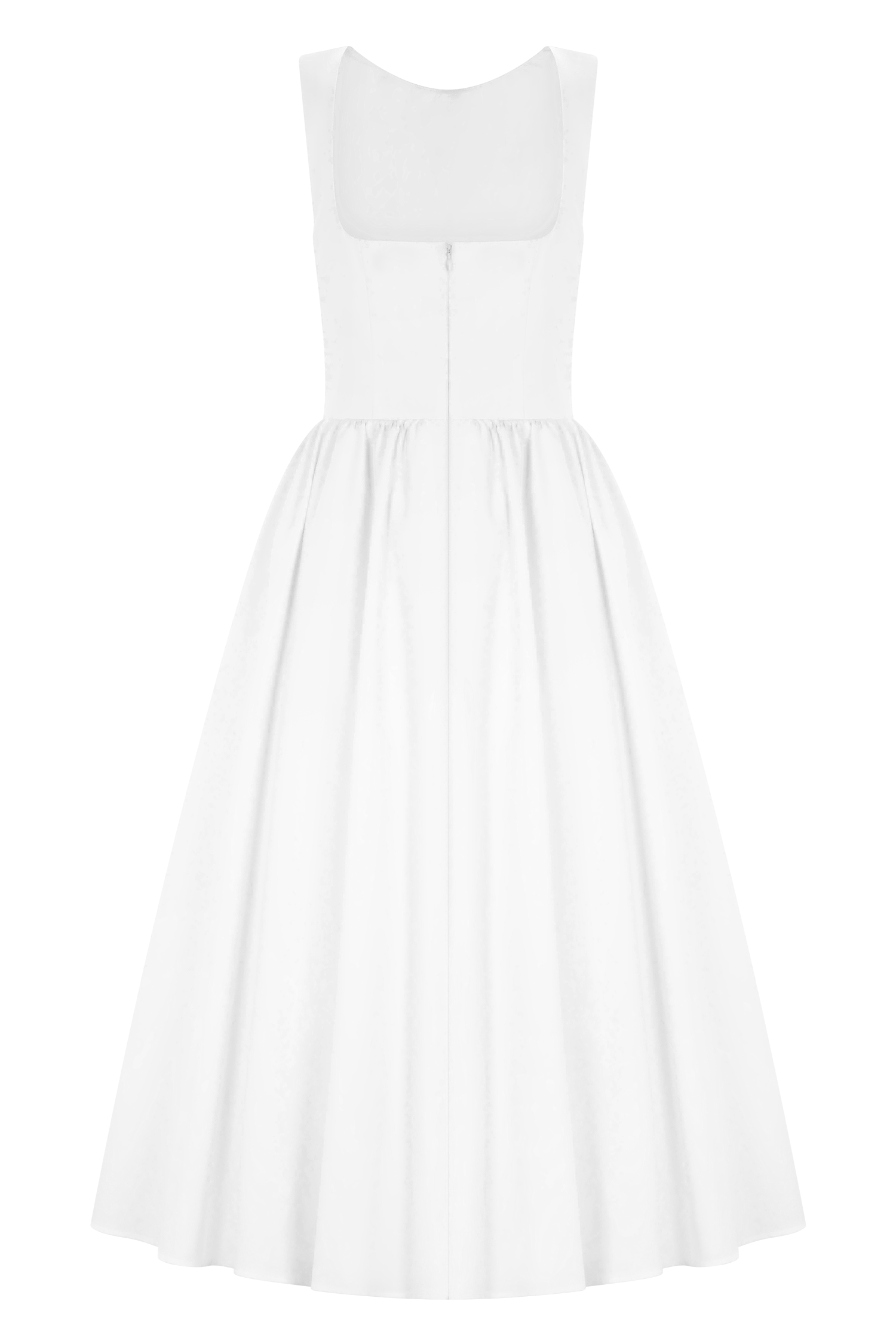Monika Gathered Waist Cotton Midi Dress - White