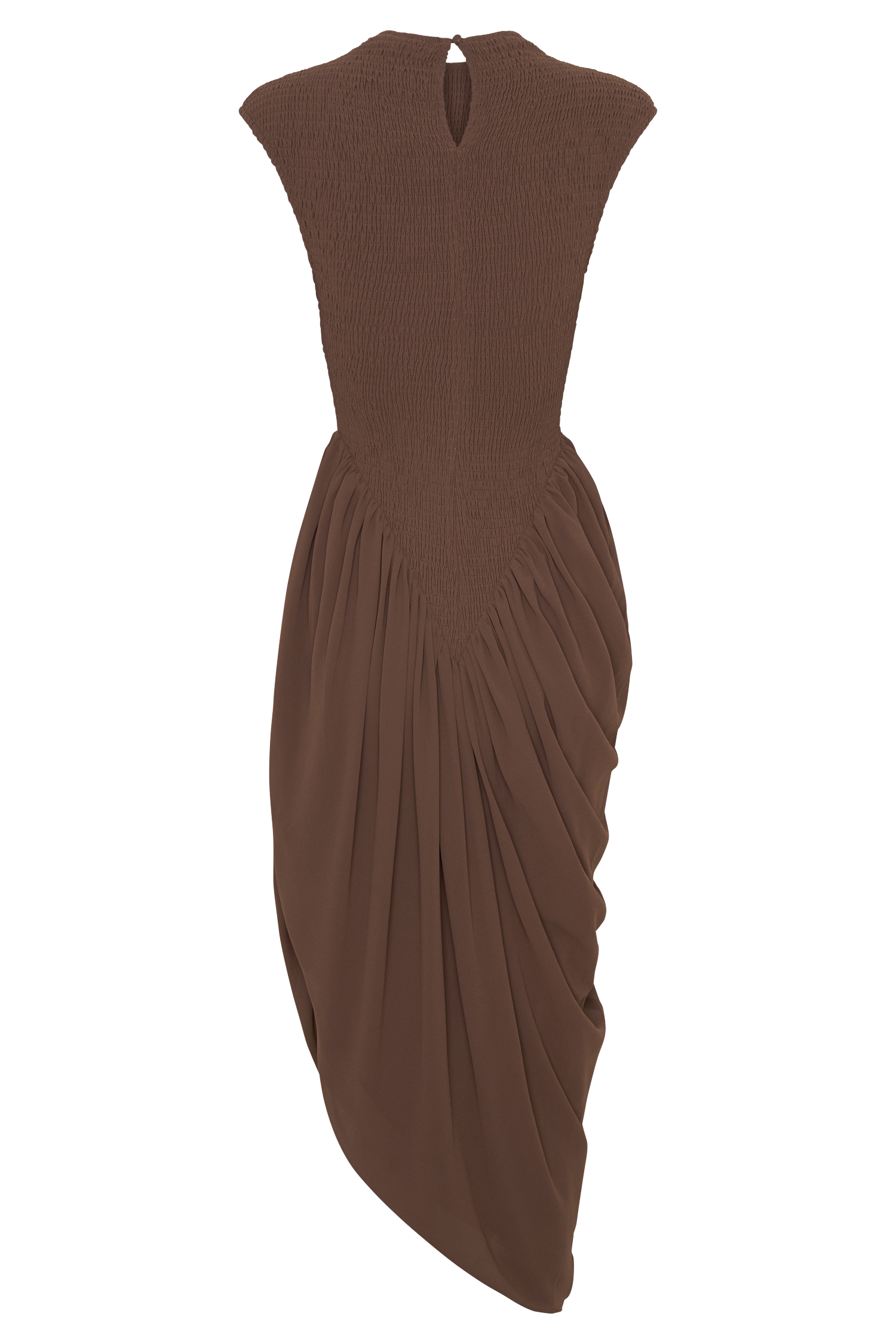 Nola Shirred Asymmetric Midi Dress - Mocha