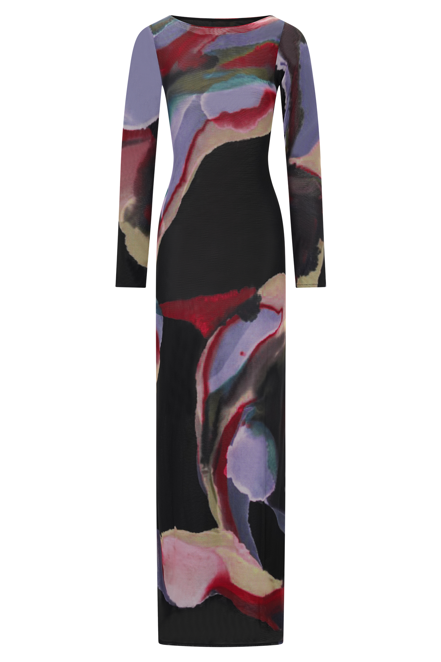 Soraya Long Sleeve Mesh Maxi Dress - Multi Fluid Reverie Print
