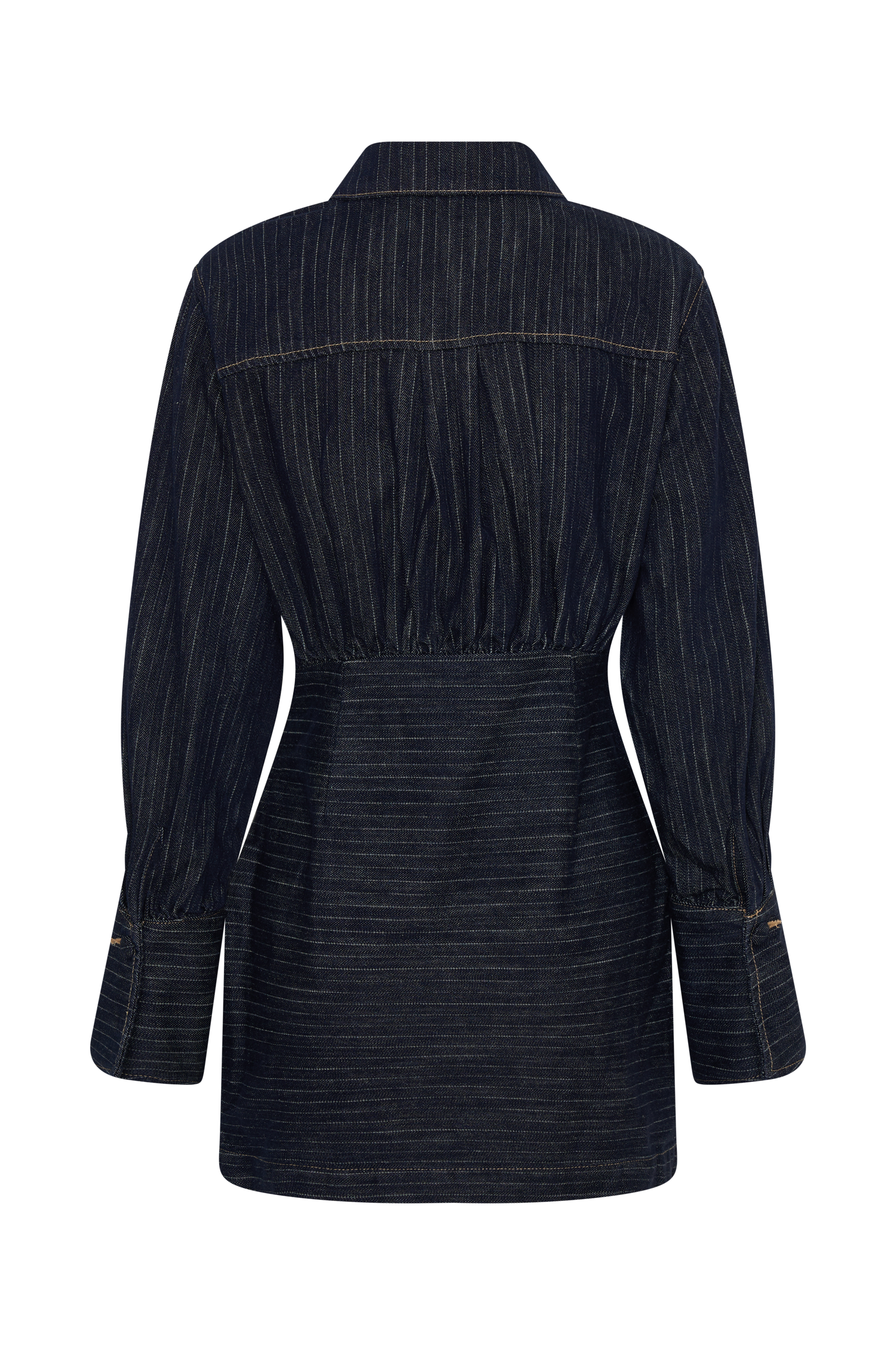 Zarah Denim Long Sleeve Mini Dress - Indigo Pinstripe